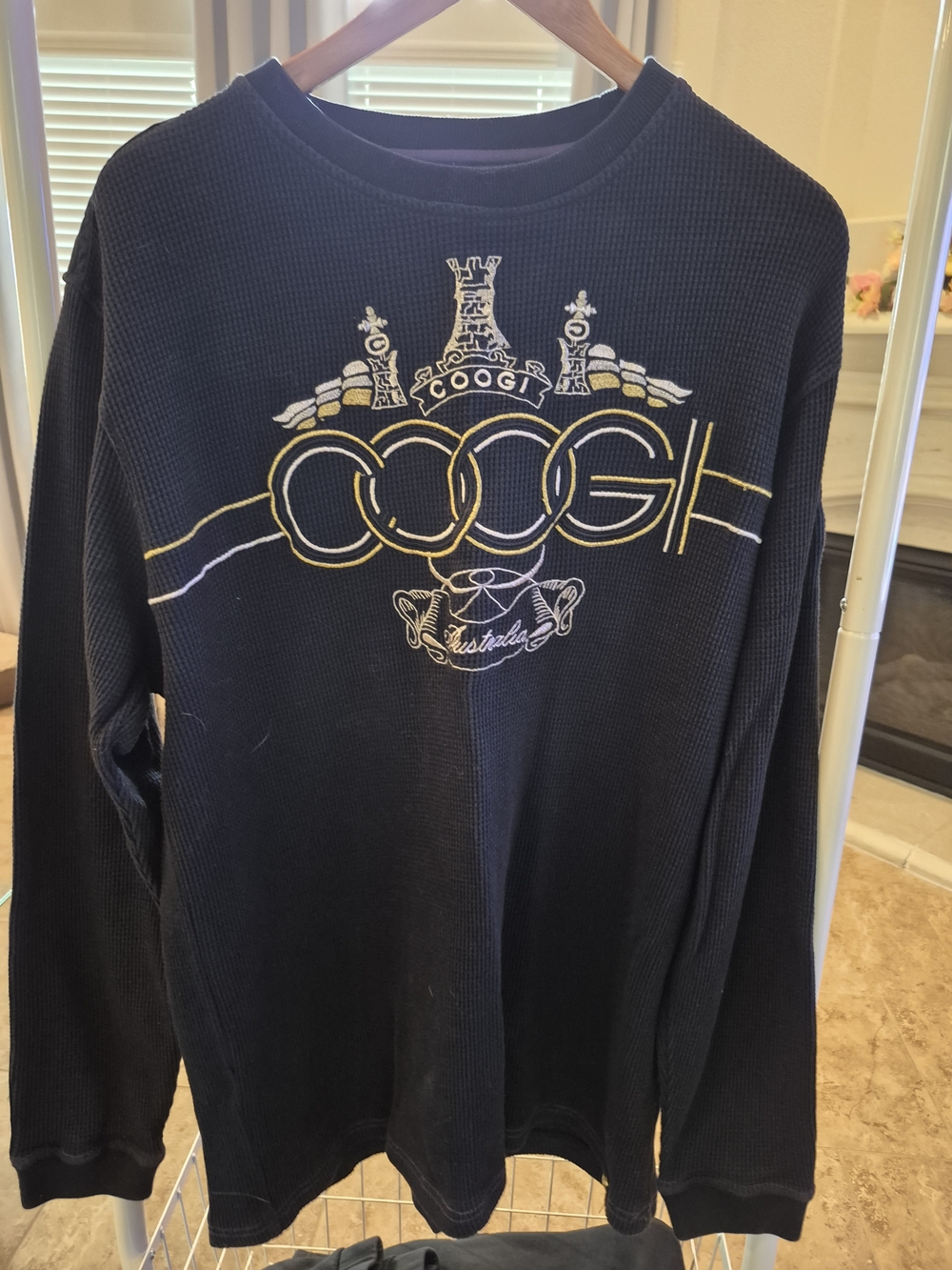 COOGI Black Crewneck Sweater with Gold & White Embroidery